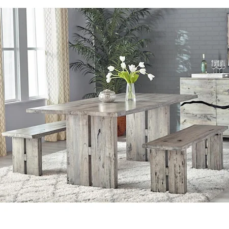 Rustic Dining Set with Table and 2 Benches
